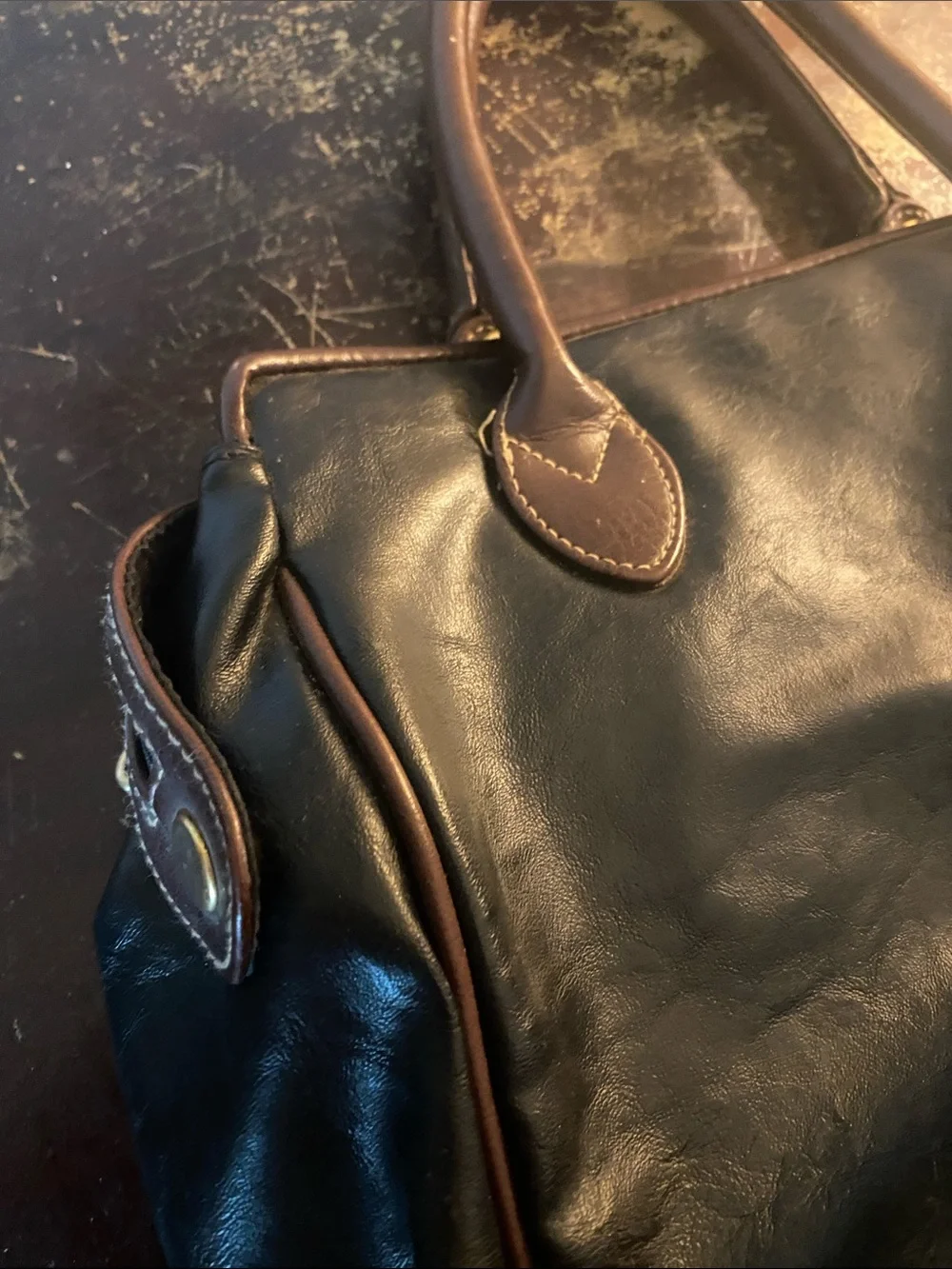 Capezio Black Doctor Satchel Bag Brown Trim Top Handle Crossbody Purse